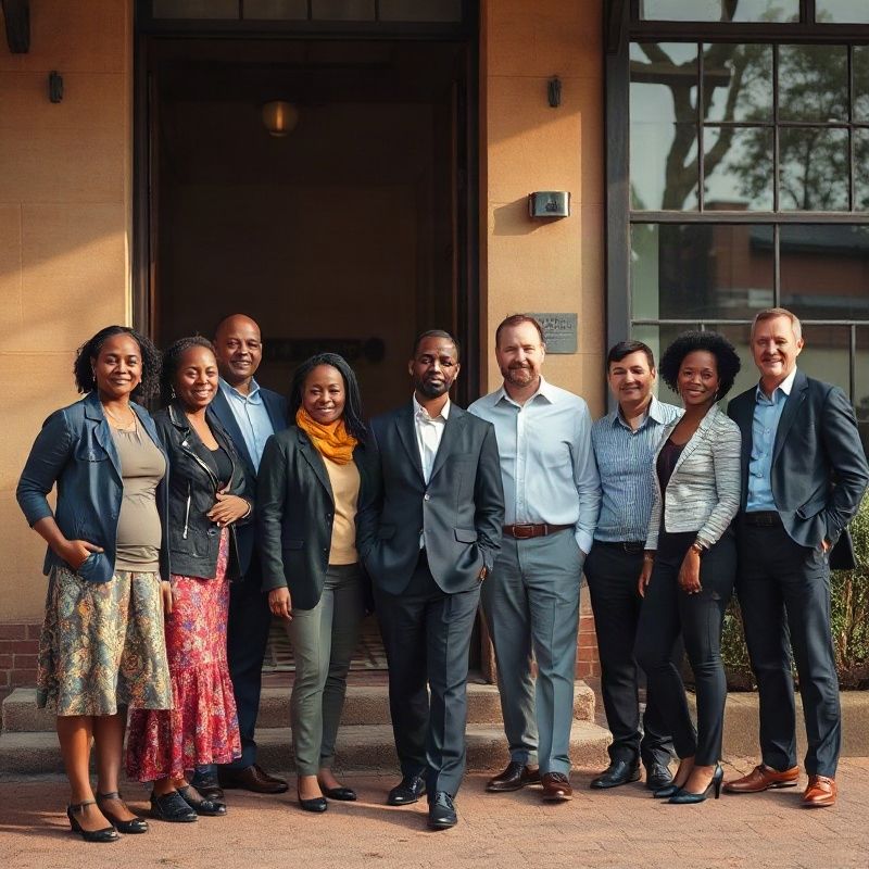 The Forgebswift team standing outside a building on Kimathi Street