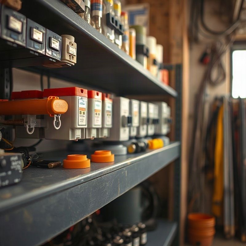 Neatly arranged electrical and plumbing supplies in a Nairobi workshop